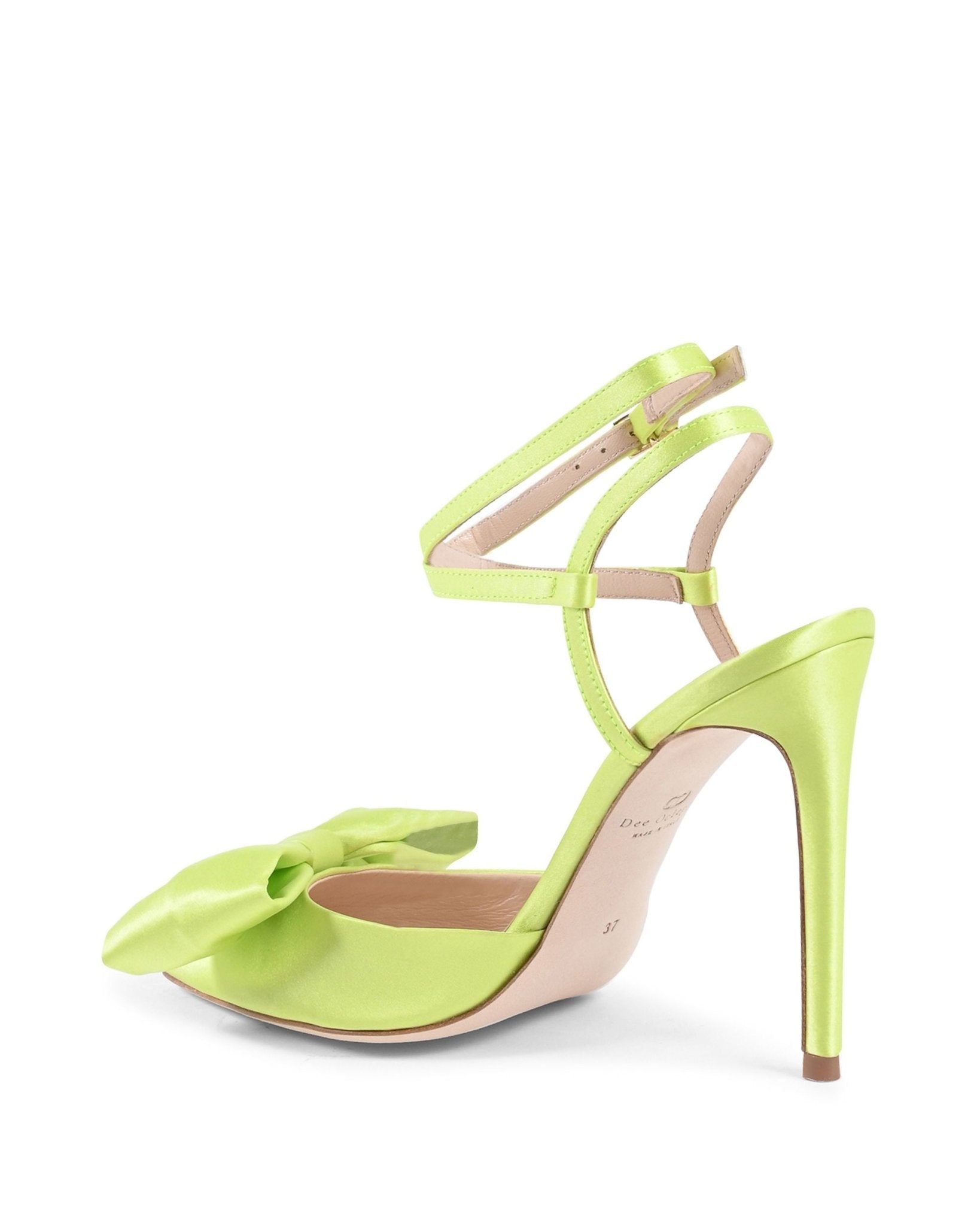Lime Satin Stiletto Pumps - Cocktail Time Evening Heels with Ankle Strap - Style Queenz
