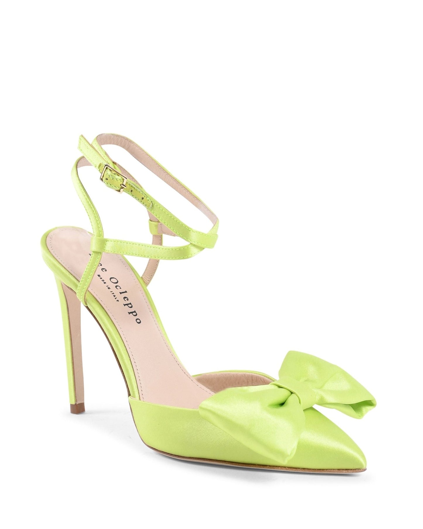Lime Satin Stiletto Pumps - Cocktail Time Evening Heels with Ankle Strap - Style Queenz