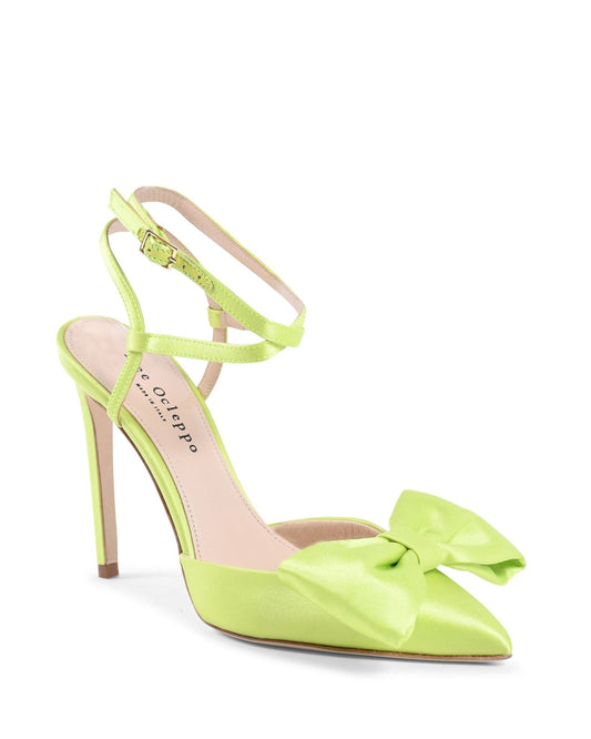 Lime Satin Stiletto Pumps - Cocktail Time Evening Heels with Ankle Strap - Style Queenz