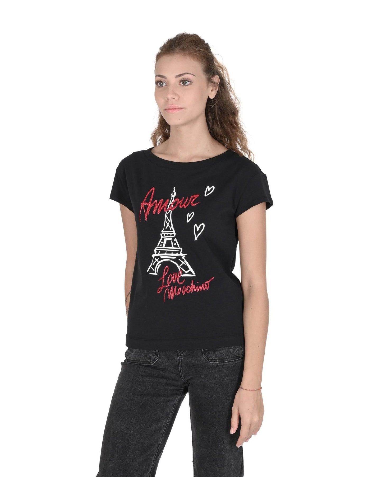 Love Moschino Women's Black Cotton T-Shirt - Designer Stretch Tee - Style Queenz