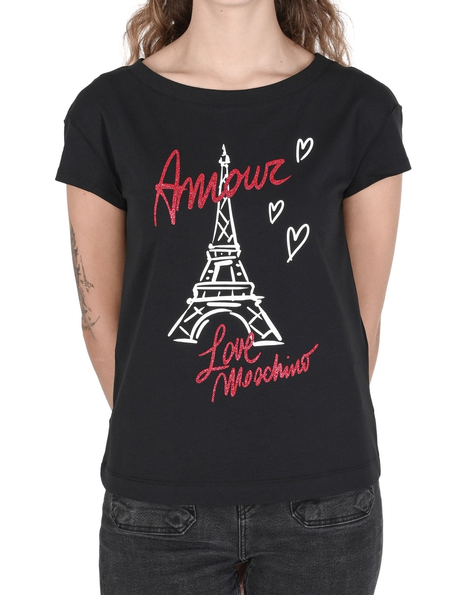 Love Moschino Women's Black Cotton T-Shirt - Designer Stretch Tee - Style Queenz