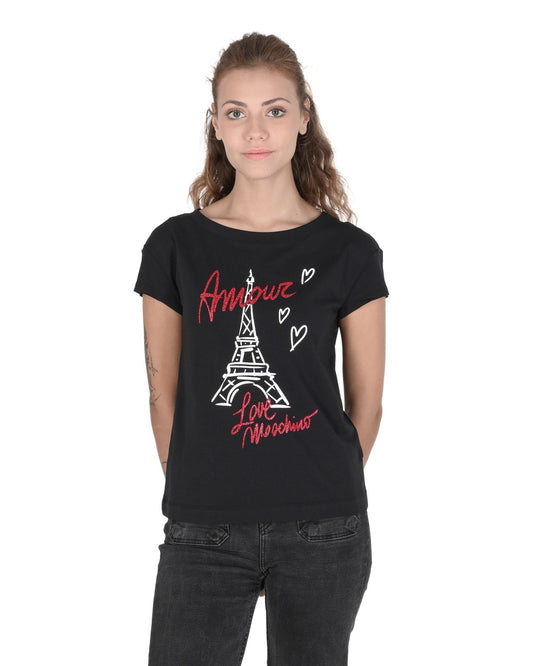 Love Moschino Women's Black Cotton T-Shirt - Designer Stretch Tee - Style Queenz