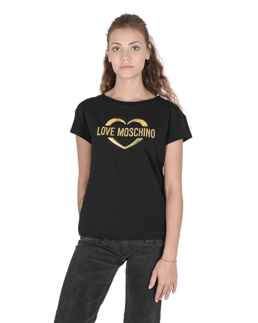 Love Moschino Women's Black Cotton T-Shirt - Designer Stretch Tee - Style Queenz