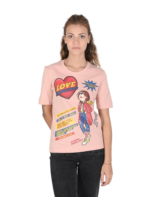 Love Moschino Women's Pink Cotton T-Shirt - Designer Powder Pink Tee - Style Queenz