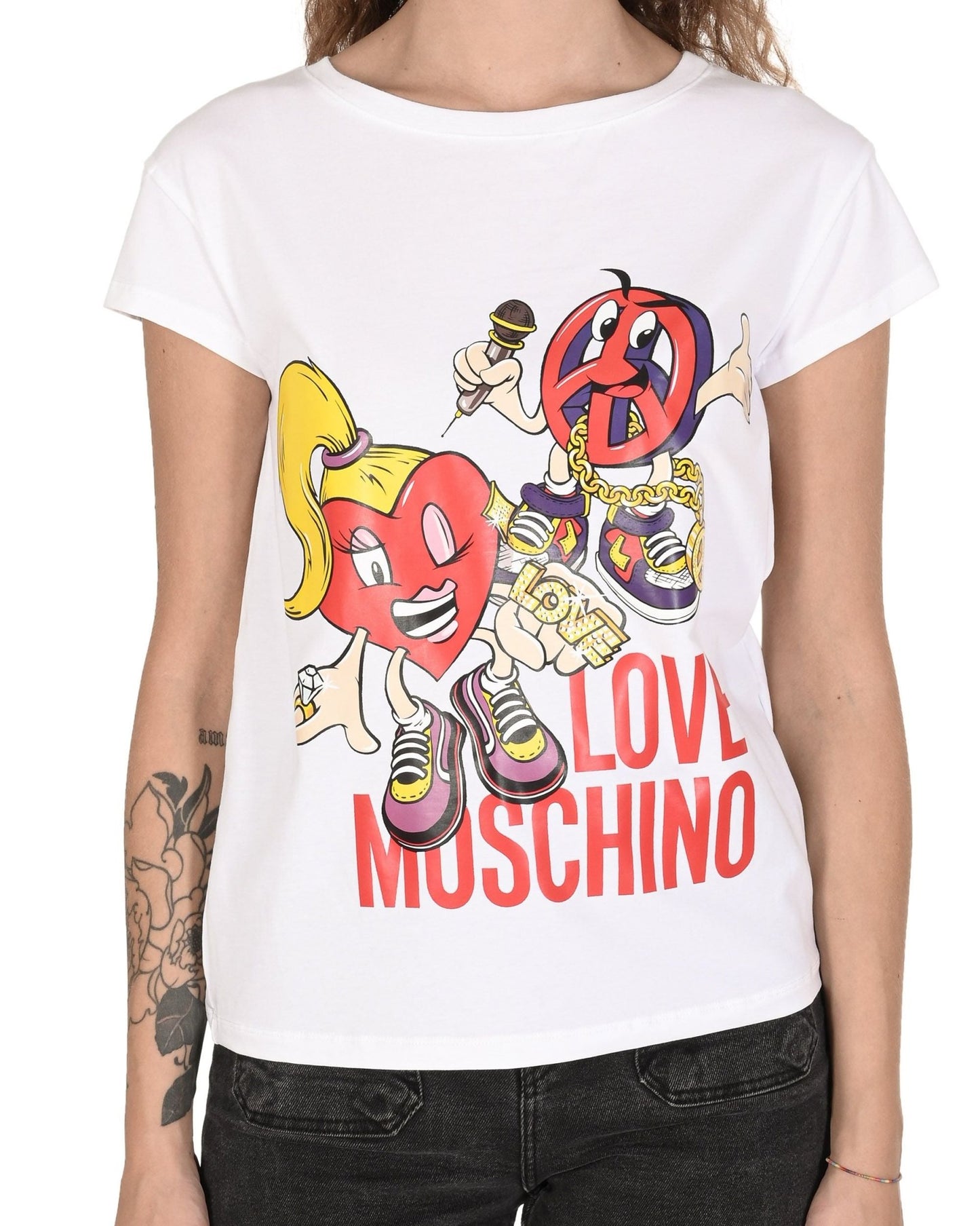 Love Moschino Women's White Cotton T-Shirt - Designer Optical White Tee - Style Queenz