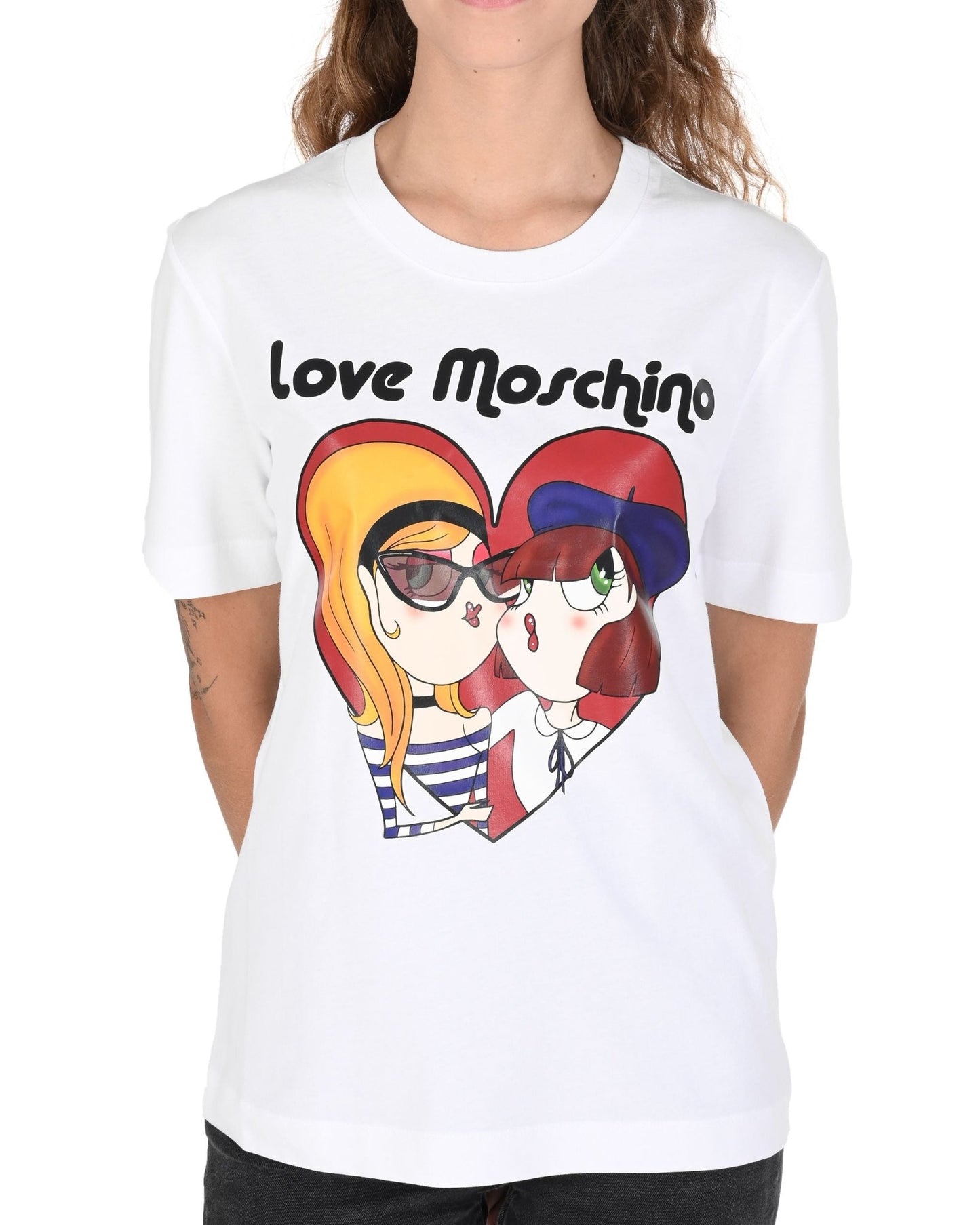 Love Moschino Women's White Cotton T-Shirt - Designer Optical White Tee - Style Queenz