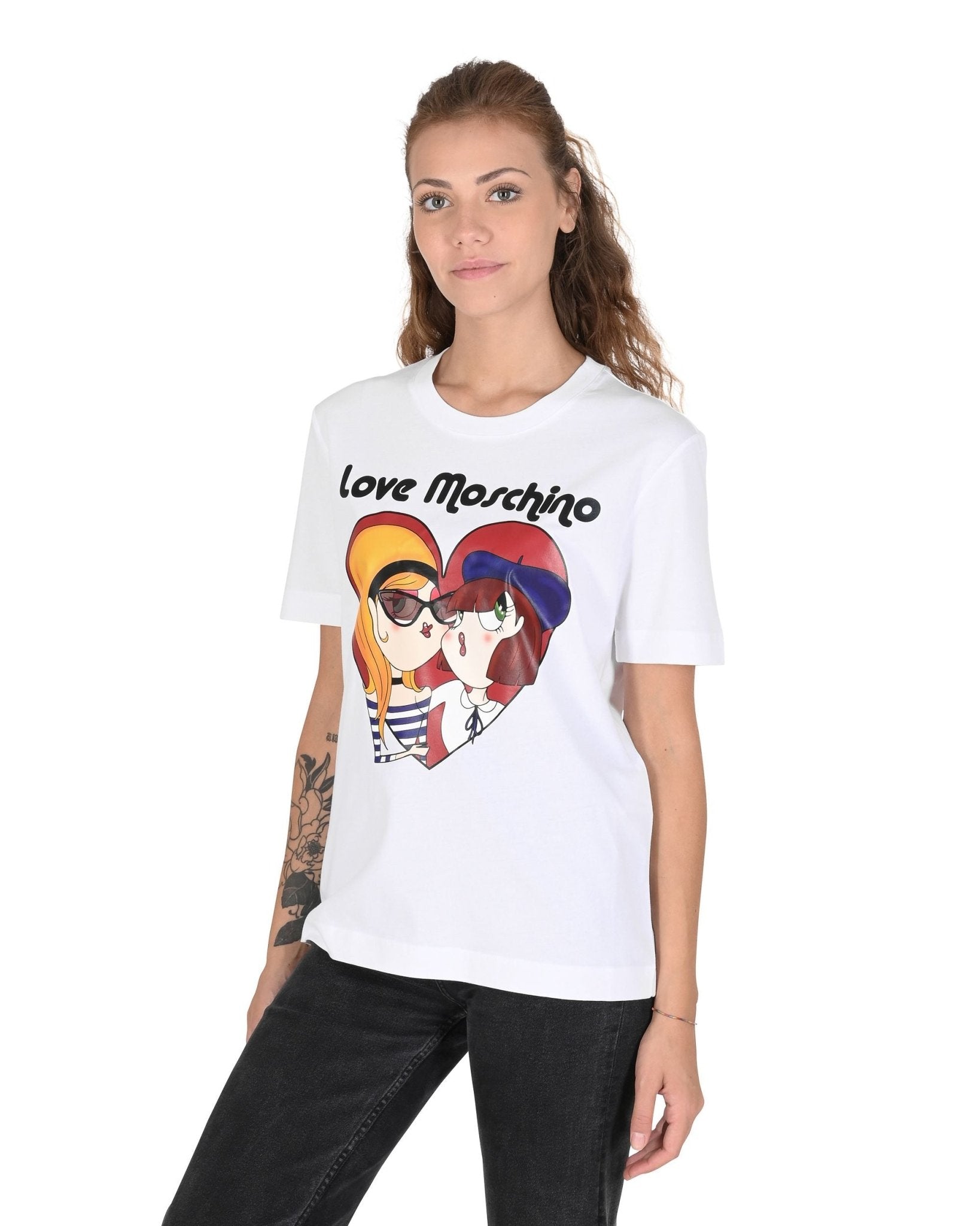 Love Moschino Women's White Cotton T-Shirt - Designer Optical White Tee - Style Queenz