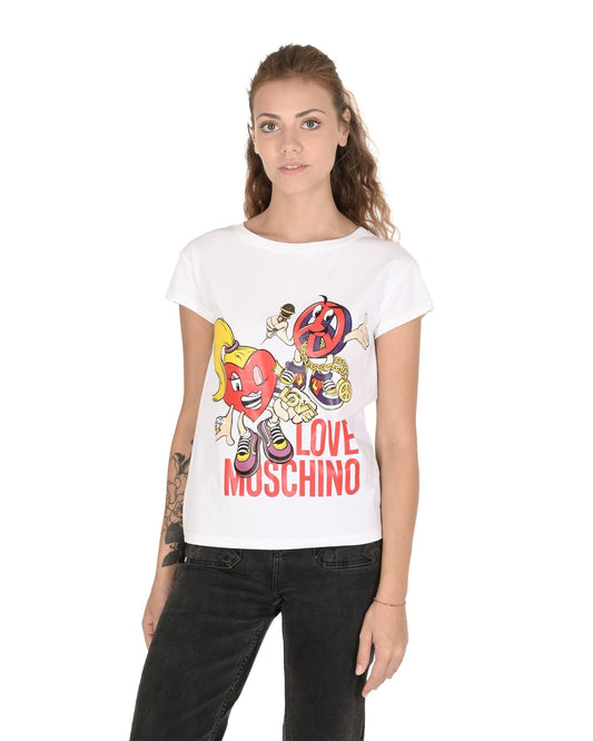 Love Moschino Women's White Cotton T-Shirt - Designer Optical White Tee - Style Queenz