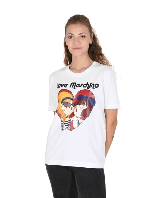 Love Moschino Women's White Cotton T-Shirt - Designer Optical White Tee - Style Queenz