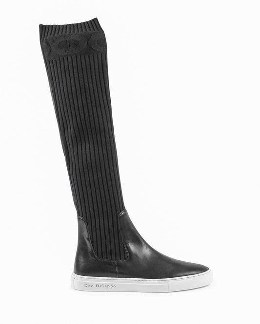 Lugano Sneaker Boot - Italian Elastic Leather Knee High Boot with Dee Ocleppo Monogram - Style Queenz