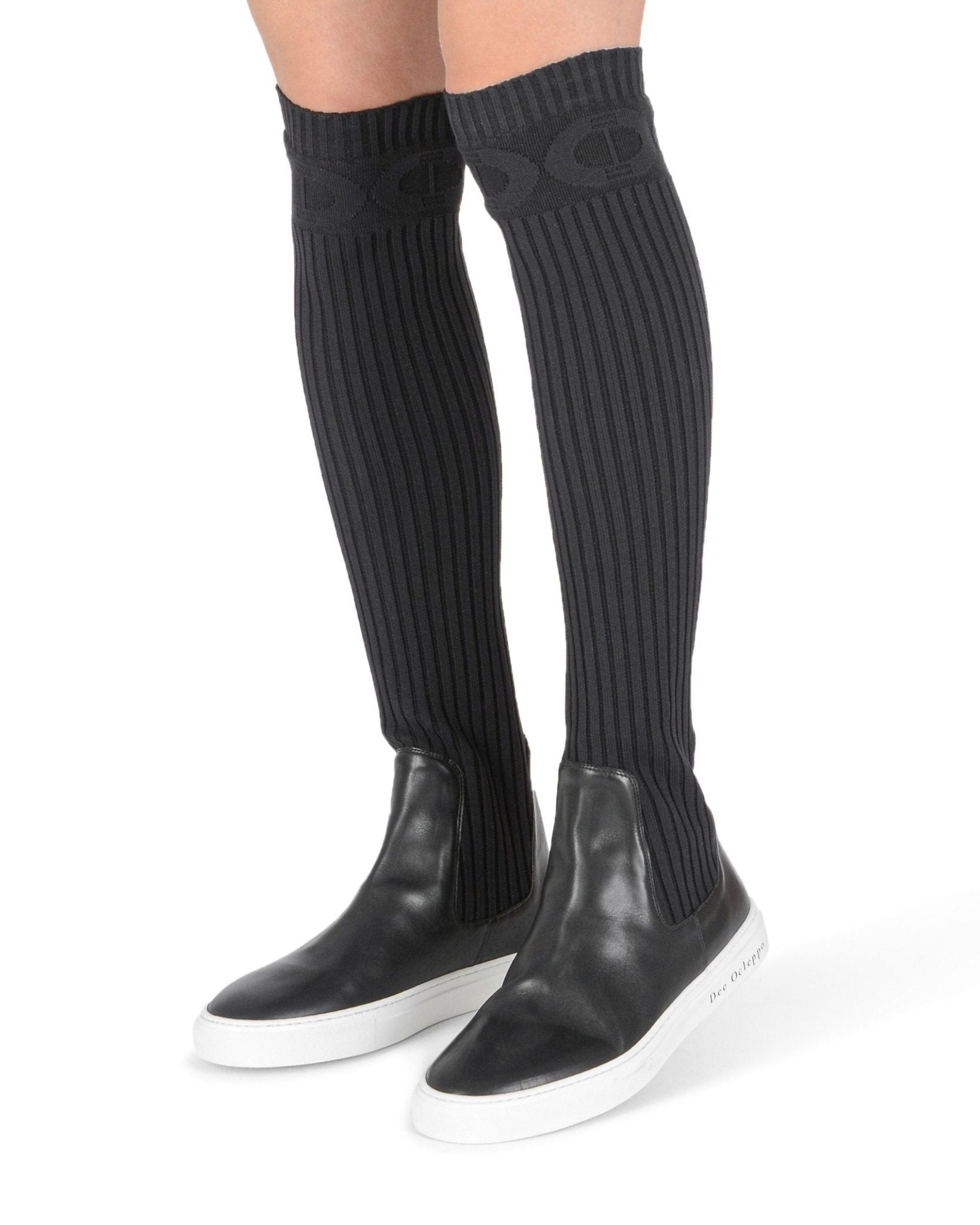 Lugano Sneaker Boot - Italian Elastic Leather Knee High Boot with Dee Ocleppo Monogram - Style Queenz