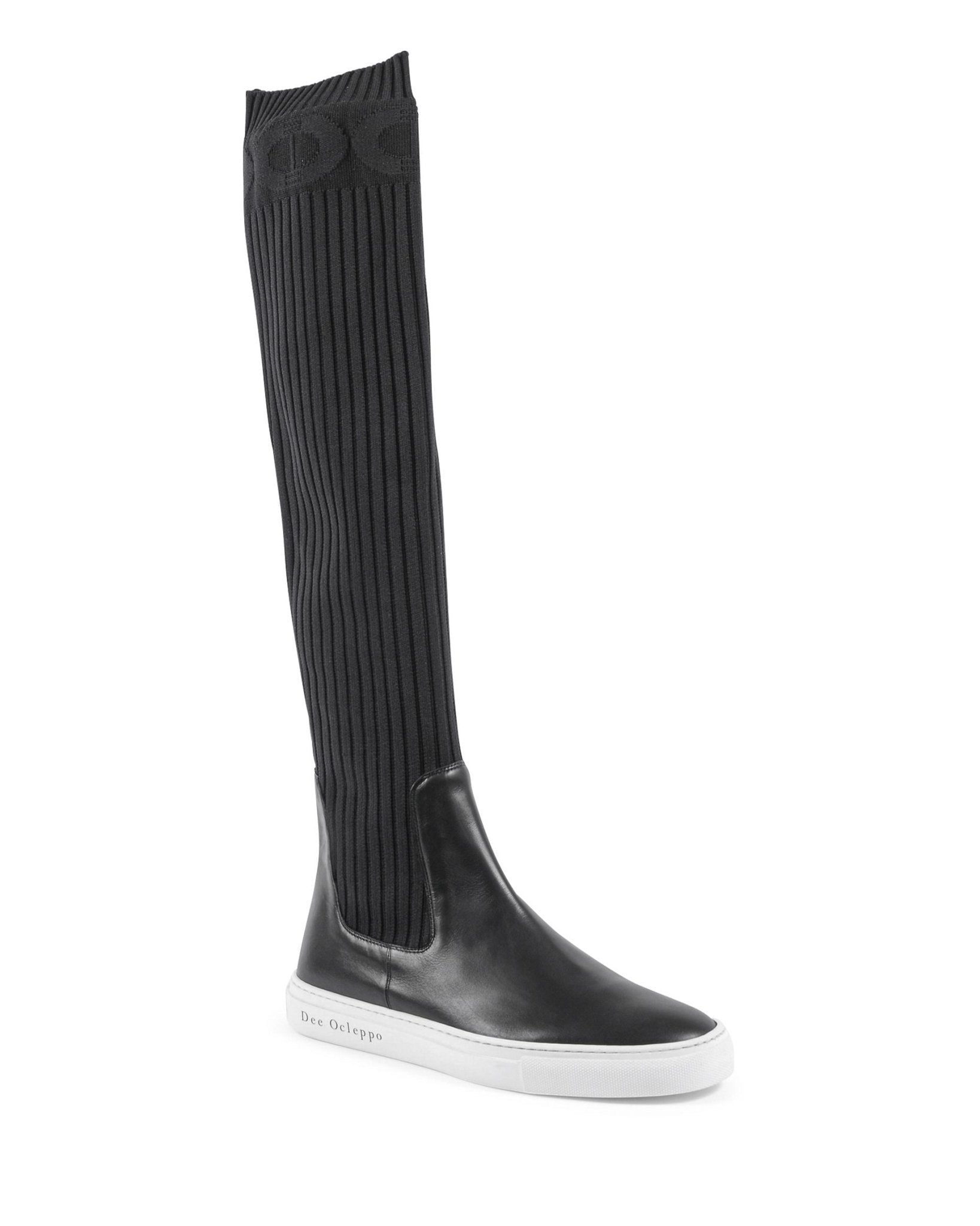 Lugano Sneaker Boot - Italian Elastic Leather Knee High Boot with Dee Ocleppo Monogram - Style Queenz