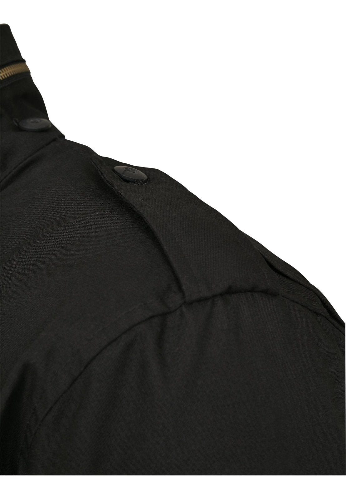 Close-up of a black jacket with buttons on a white background