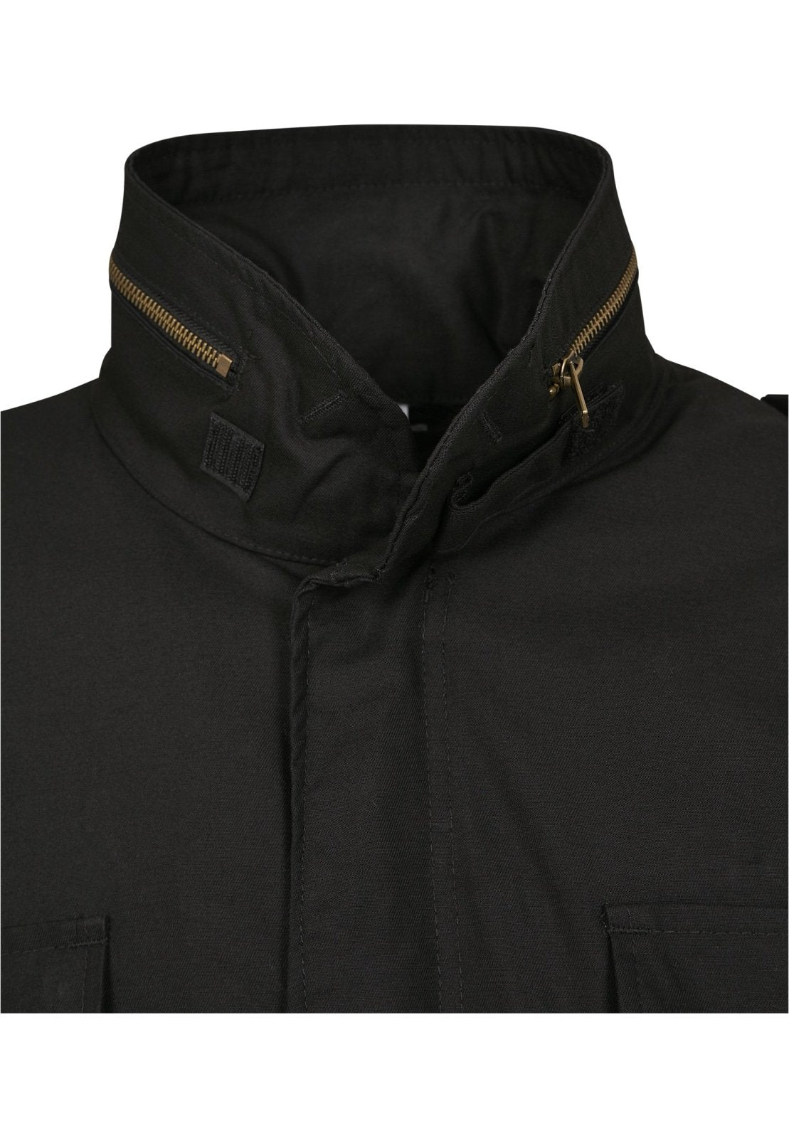 Close-up of a black jacket with a zipper on a white background