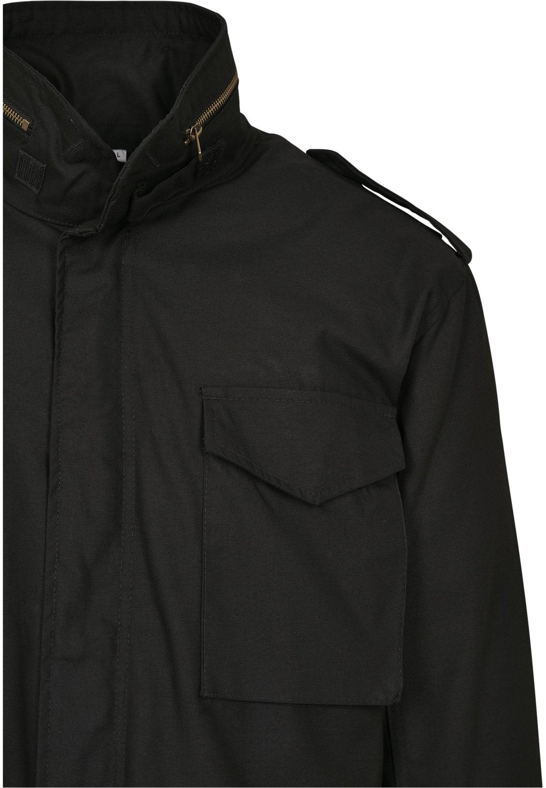 Black jacket with a pocket and zipper details on a white background