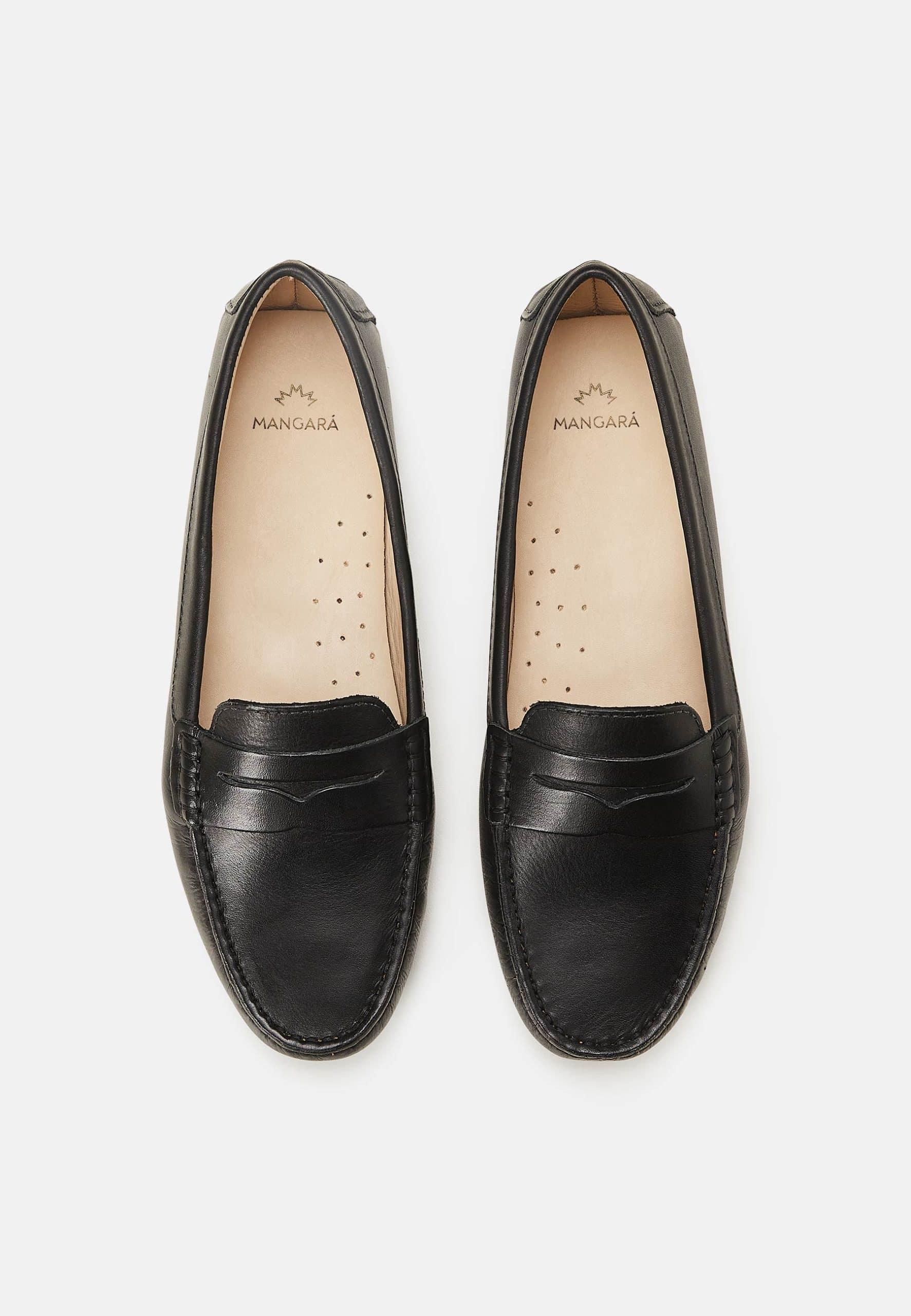 Pair of black loafers on a white background