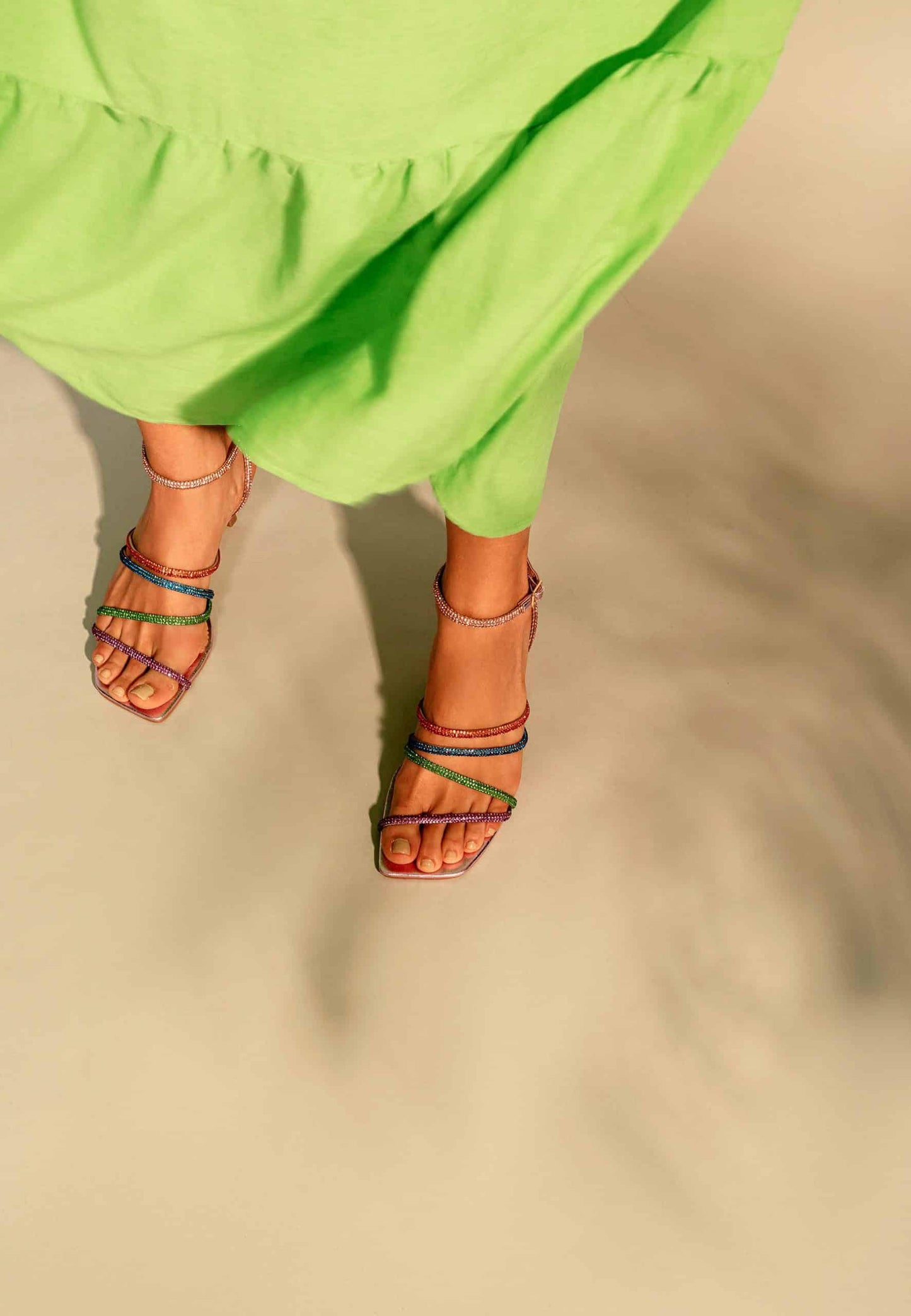 Crystal Leather Heeled Sandals Strappy Design