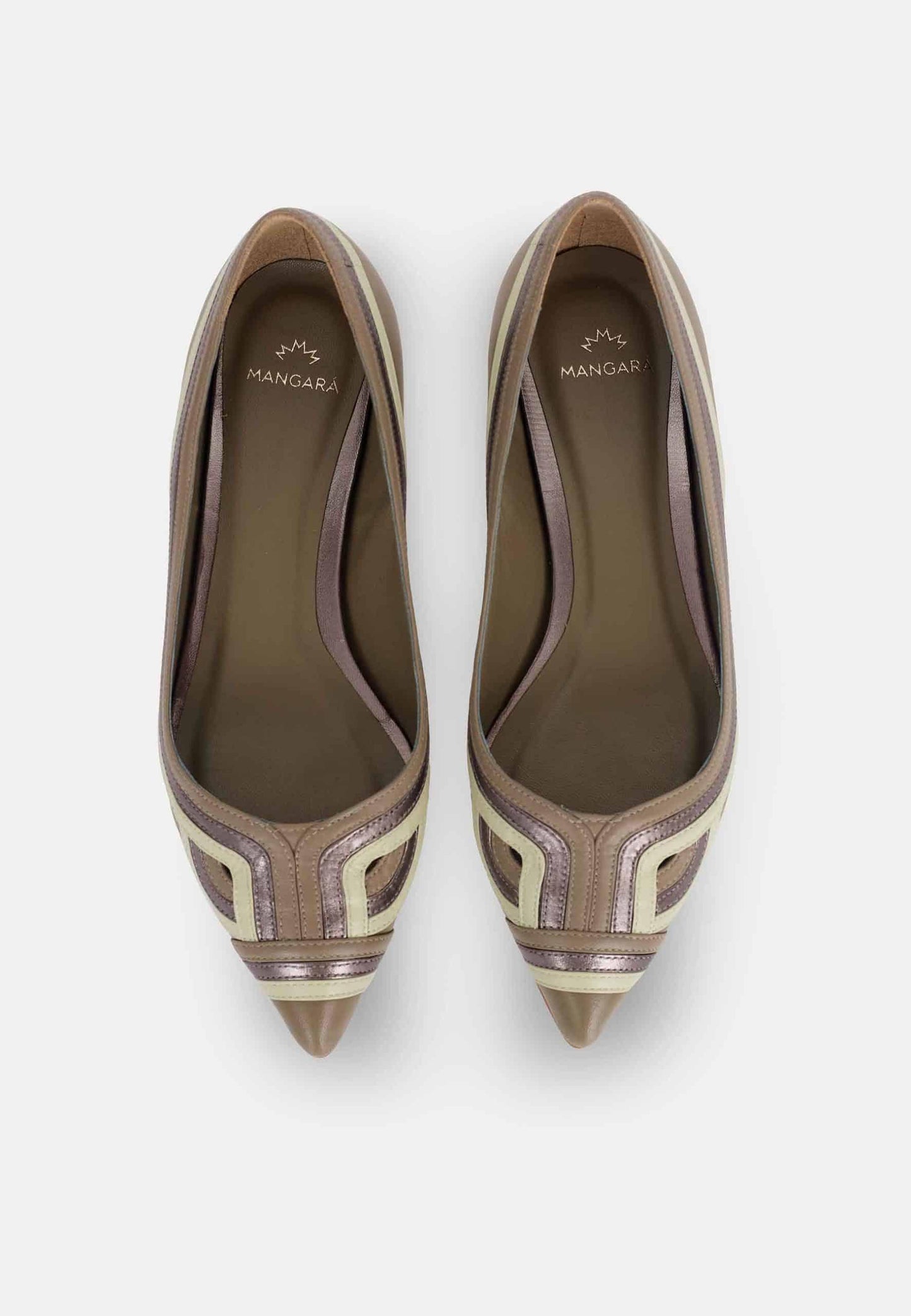 Pair of high-heeled shoes with decorative design on a white background