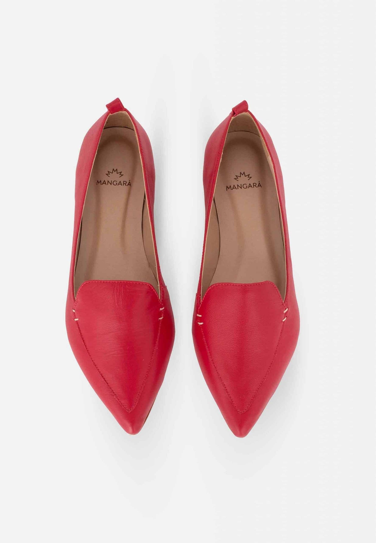 Pair of red pointed-toe shoes on a white background