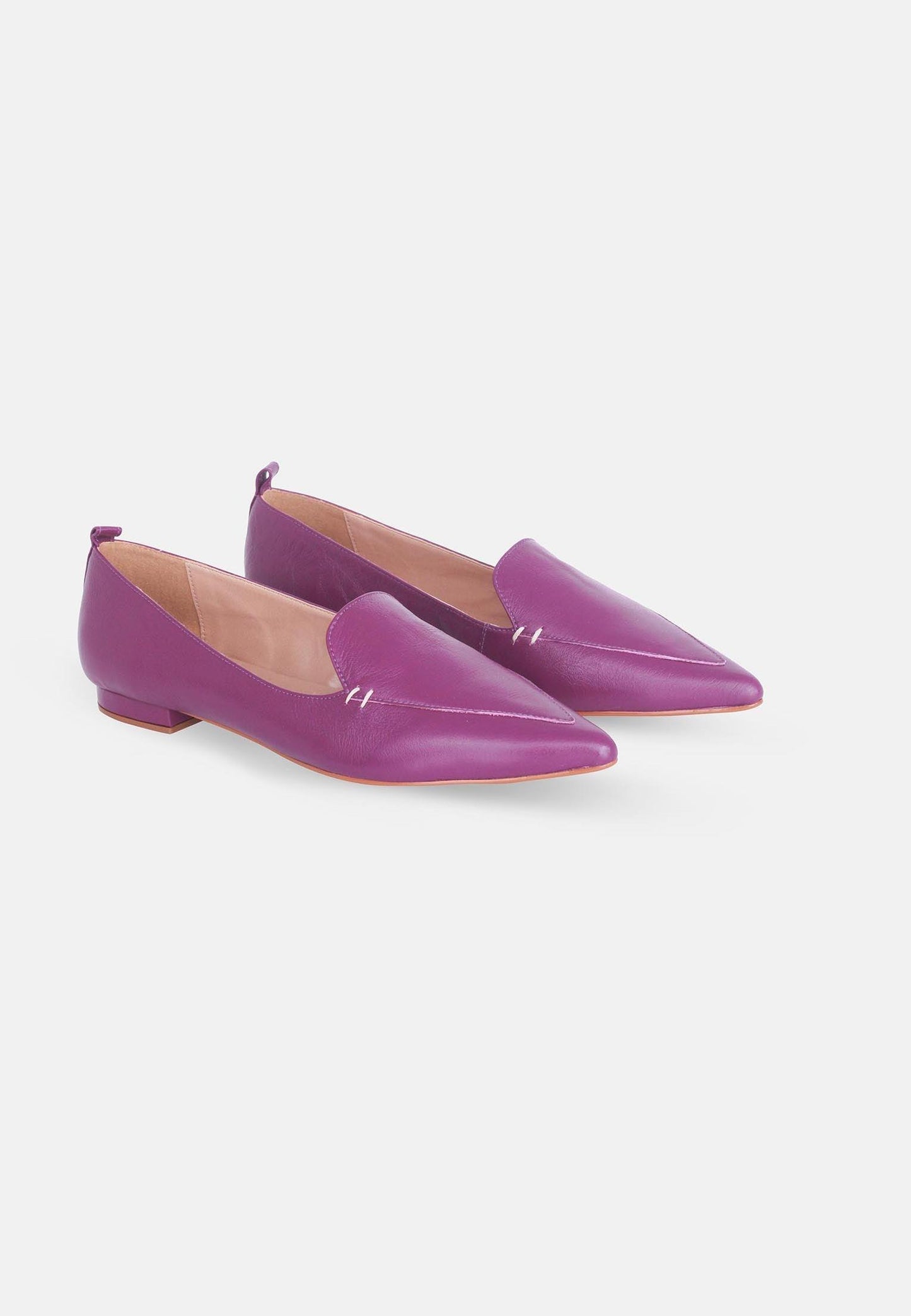Pair of purple pointed-toe shoes on a white background
