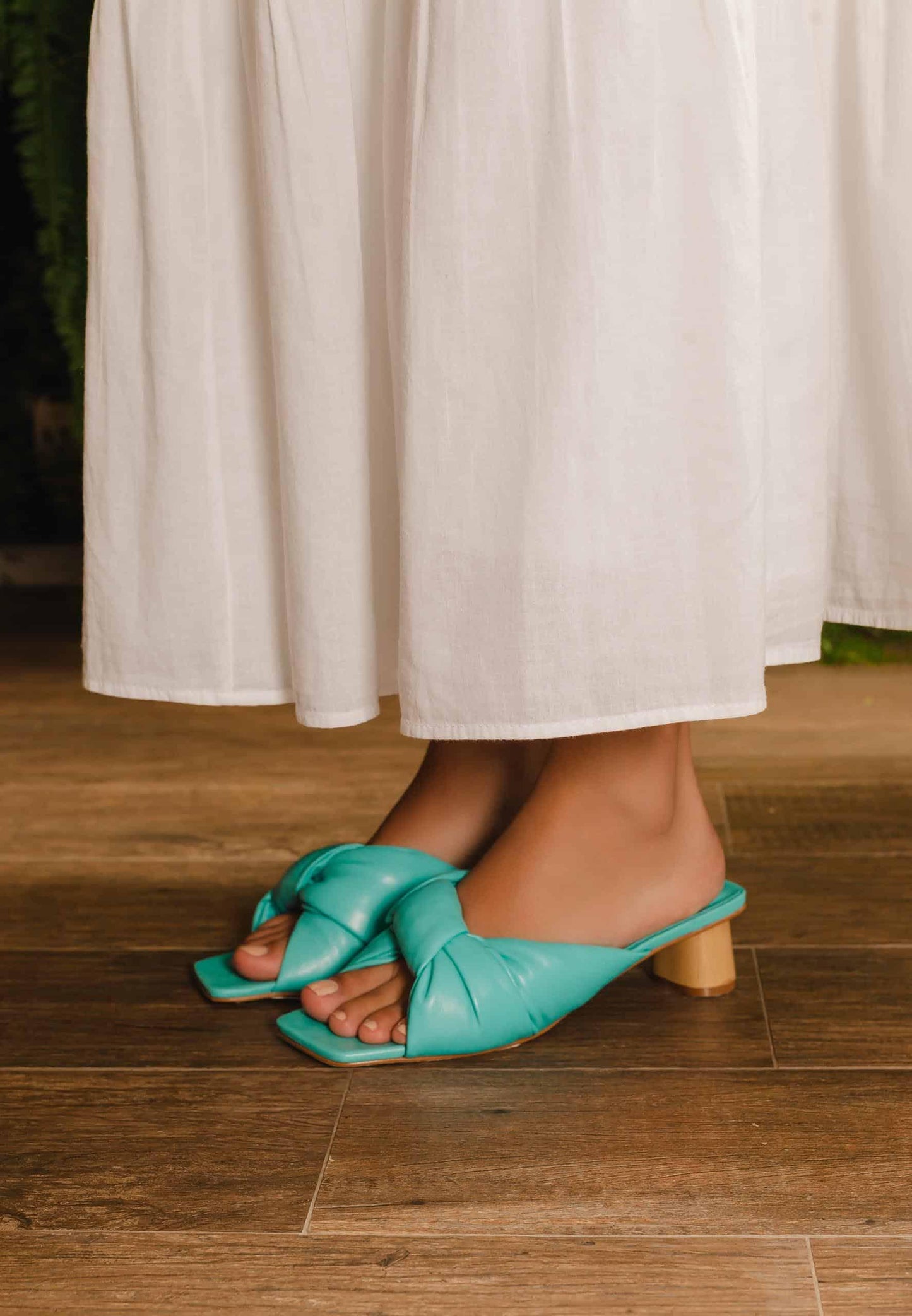 Women's Tan Leather Mules - 4cm Block Heel Slip-On