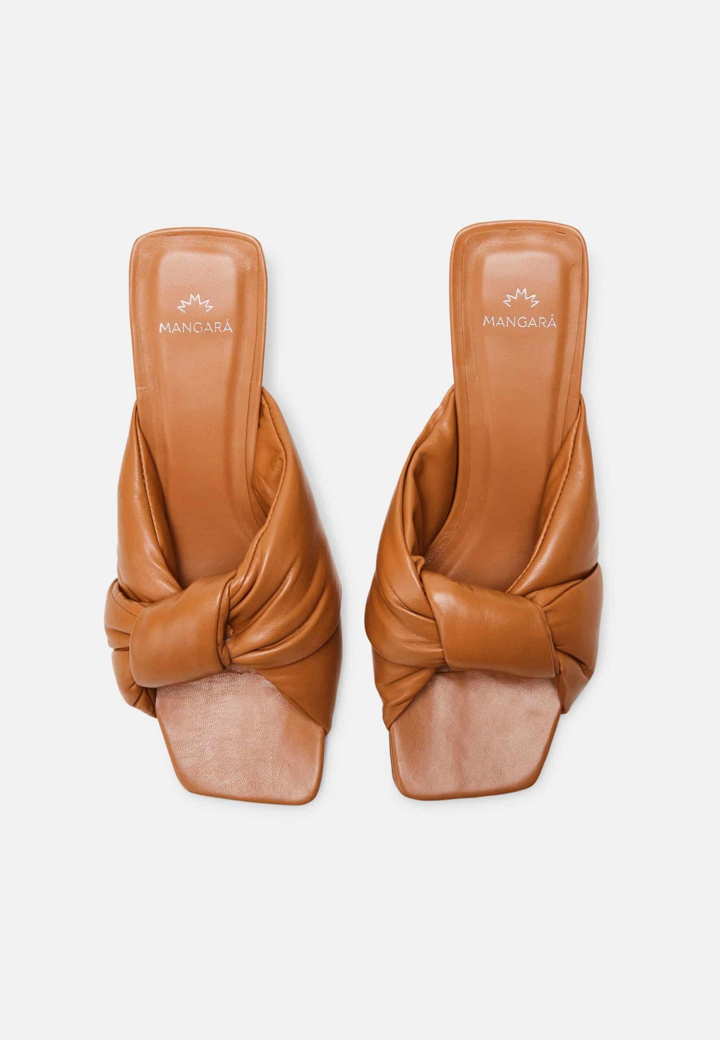 Women's Tan Leather Mules - 4cm Block Heel Slip-On