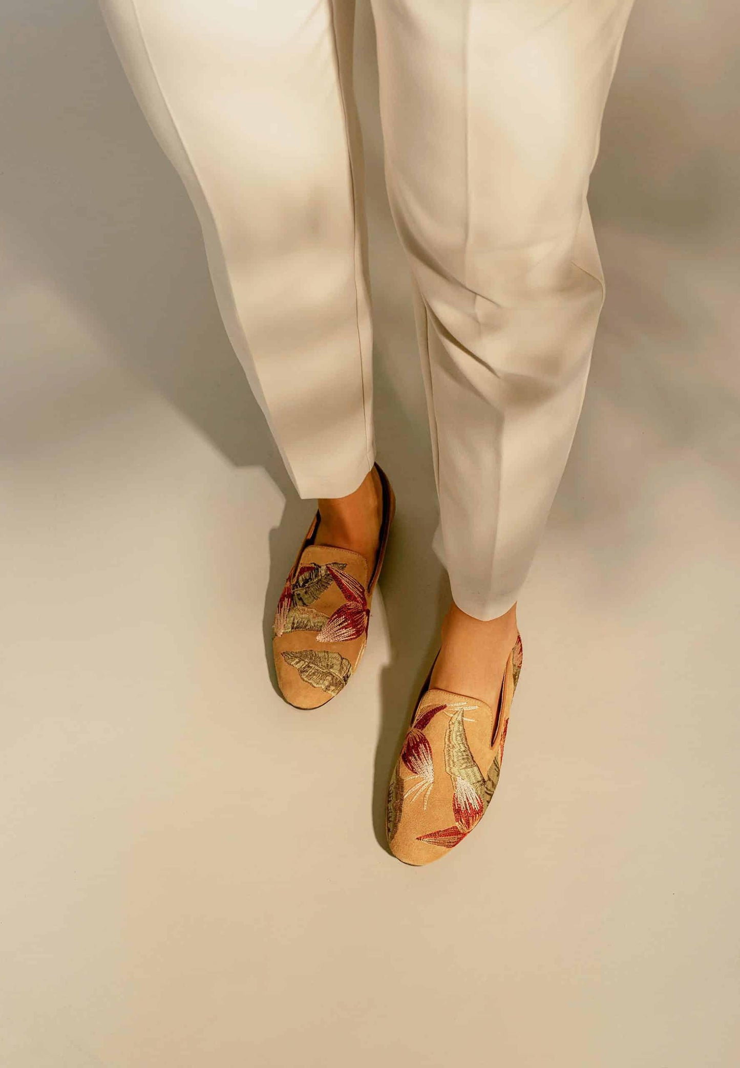 Suede Embroidered Loafers Flat Elegant Design