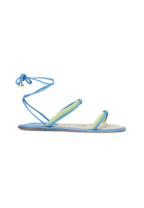 Blue Leather Lace-Up Sandals with Raffia Insole