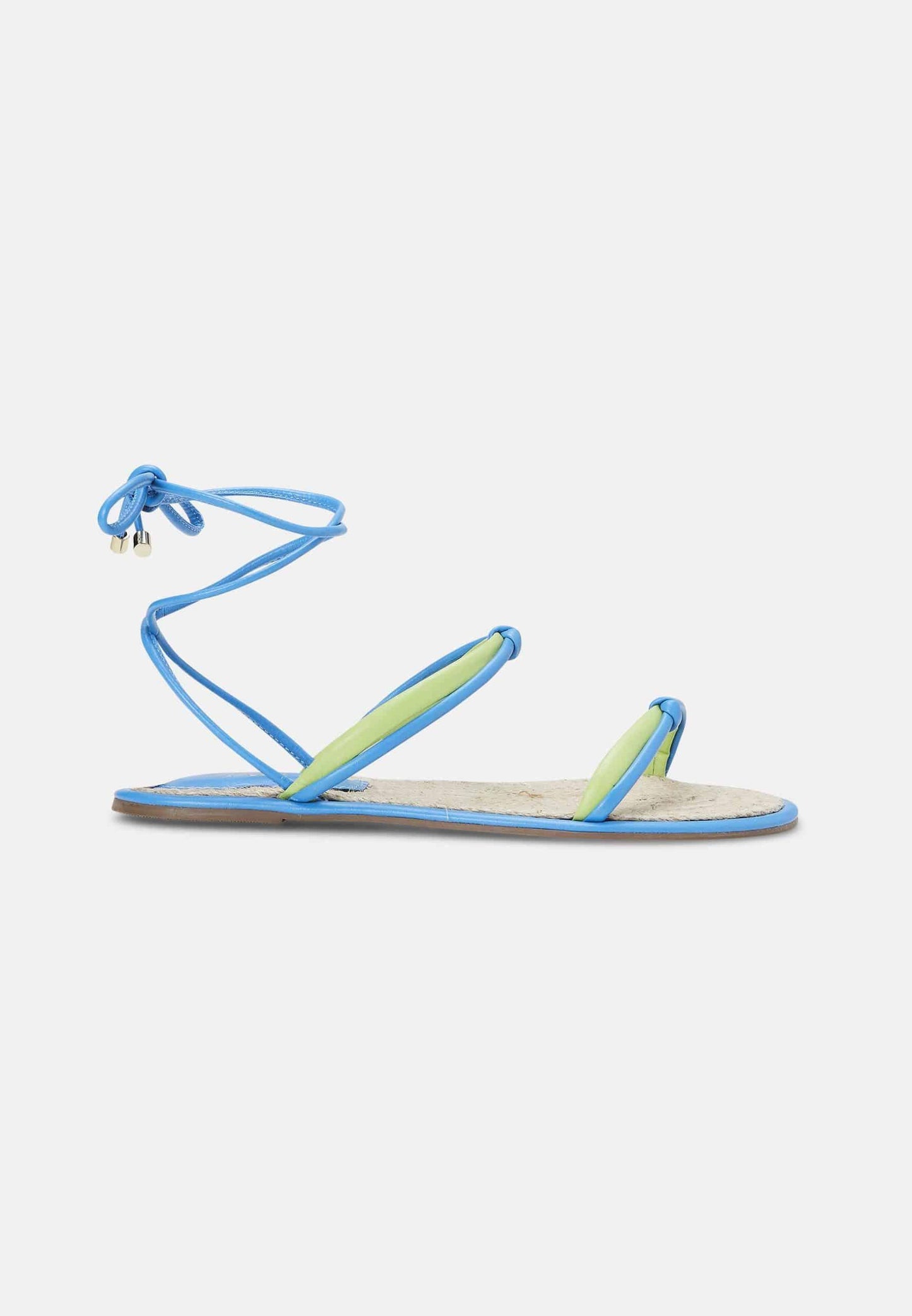 Blue Leather Lace-Up Sandals with Raffia Insole
