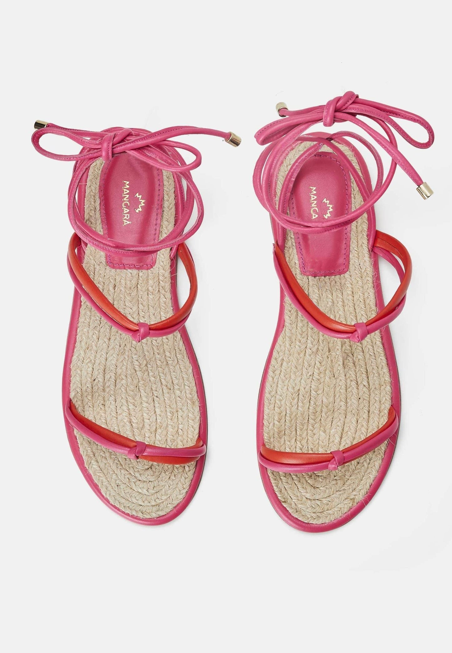 Blue Leather Lace-Up Sandals with Raffia Insole