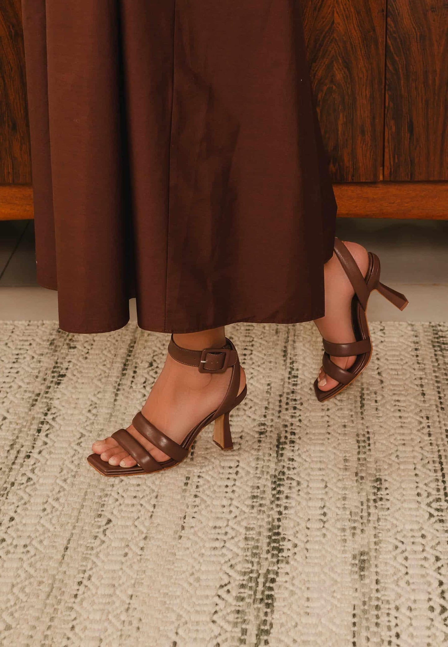 Leather Sculpted Heel Sandals with Strap Detail