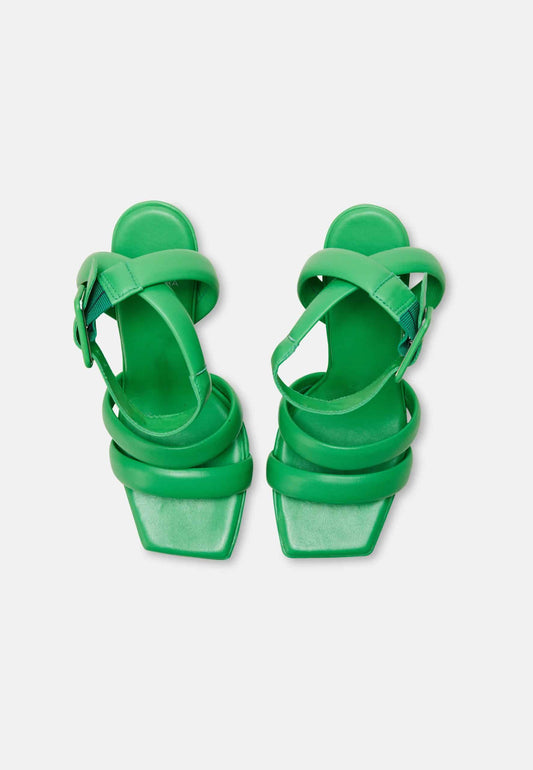 Leather Sculpted Heel Sandals with Strap Detail