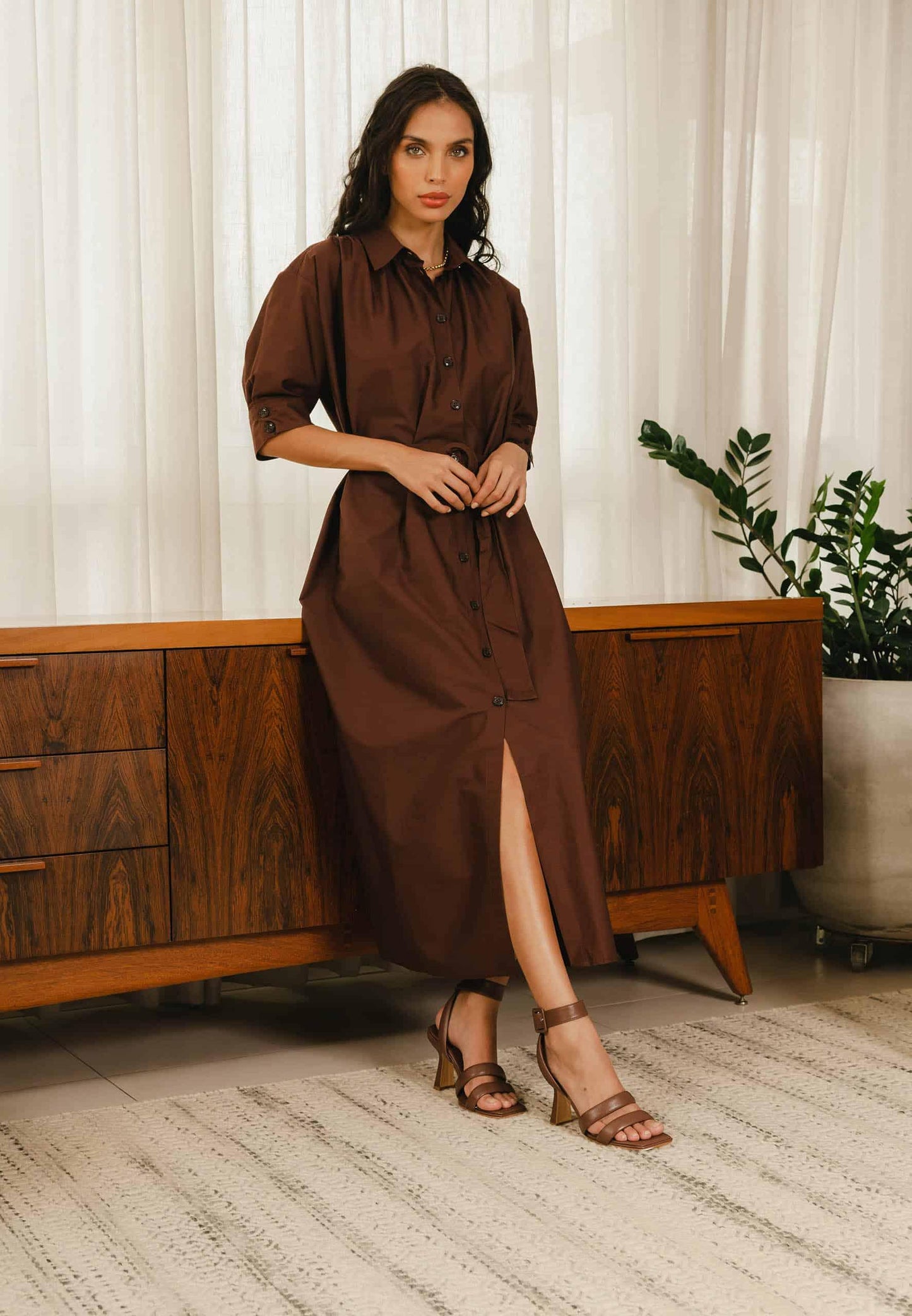 Leather Sculpted Heel Sandals with Strap Detail