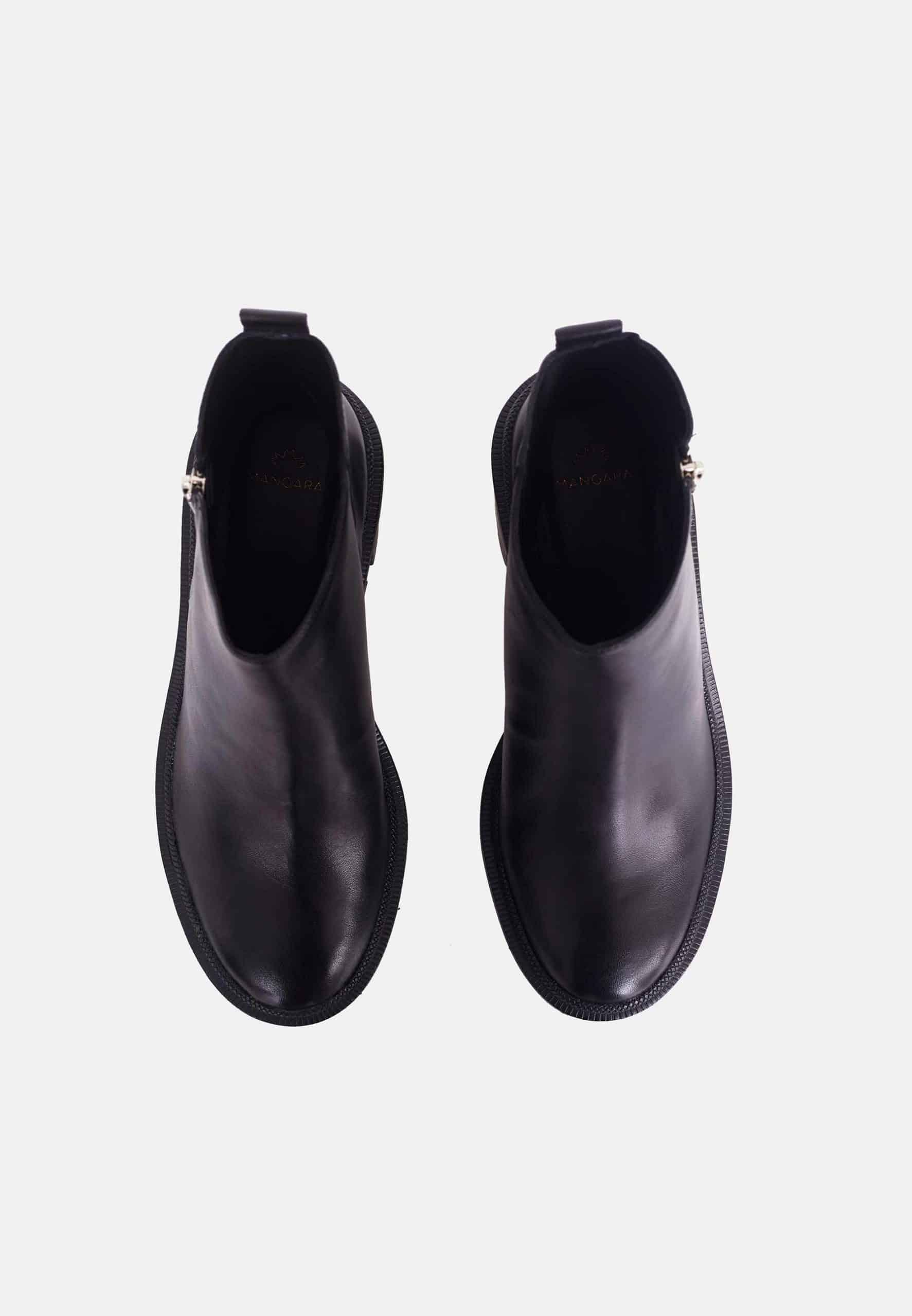 Pair of black ankle boots on a white background