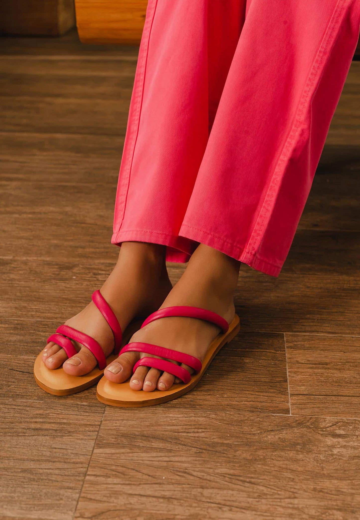 Leather Three-Strap Flat Sandals Minimalist Style