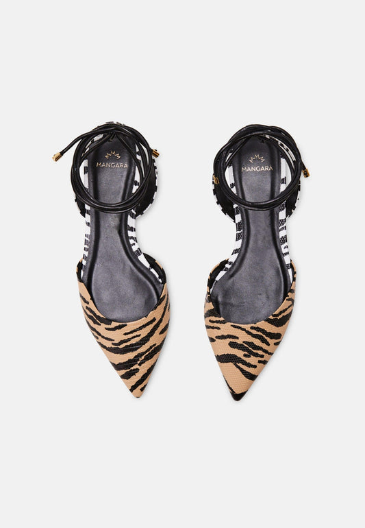 Animal Print Calf Leather Flat Sandals - Pointed Toe