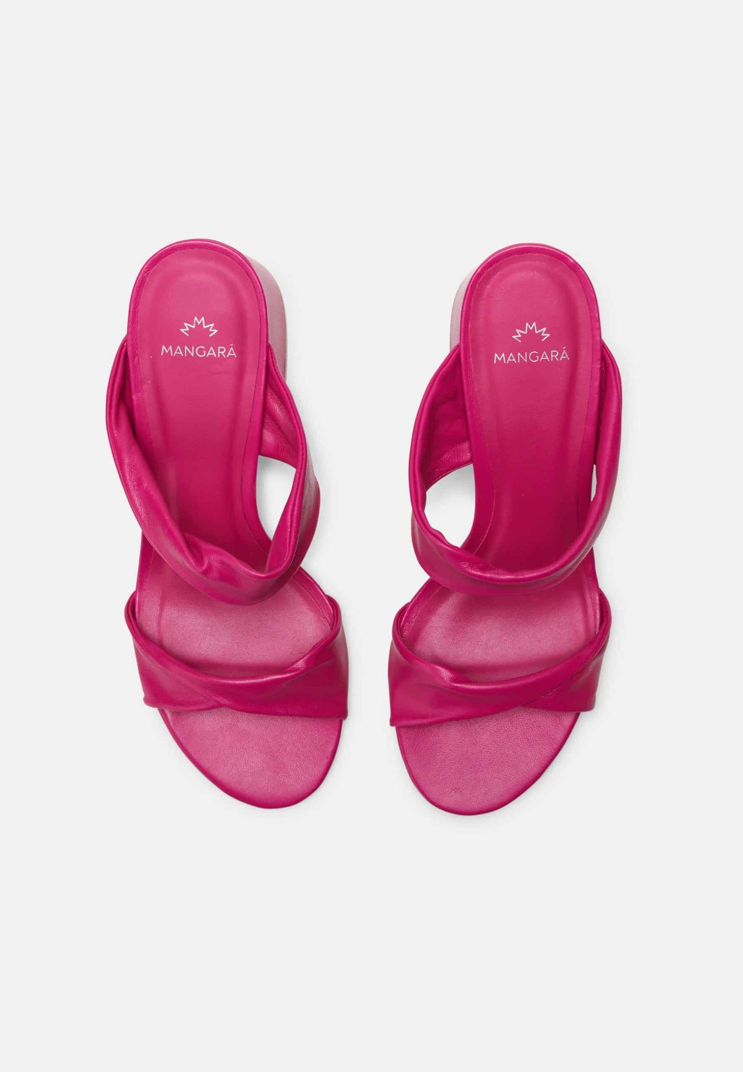 Pair of pink sandals with a visible brand logo on a white background