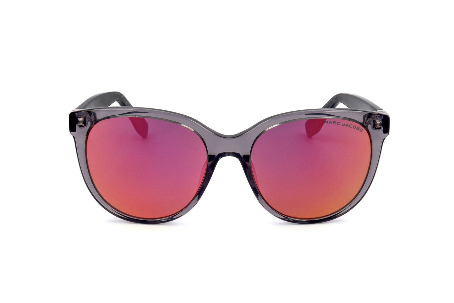 Sunglasses with red lenses and black frame on a white background