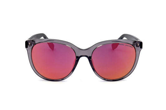 Sunglasses with red lenses and black frame on a white background