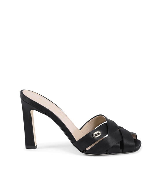 Megan R Satin Black Mules - Italian Designer Stiletto Heels 10cm with Crossing Straps - Style Queenz
