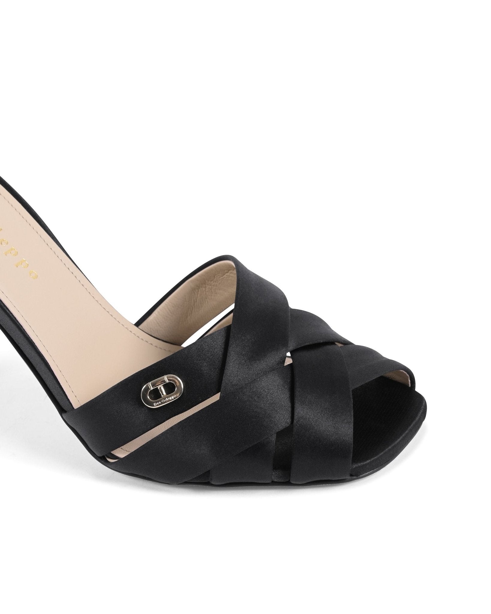 Megan R Satin Black Mules - Italian Designer Stiletto Heels 10cm with Crossing Straps - Style Queenz