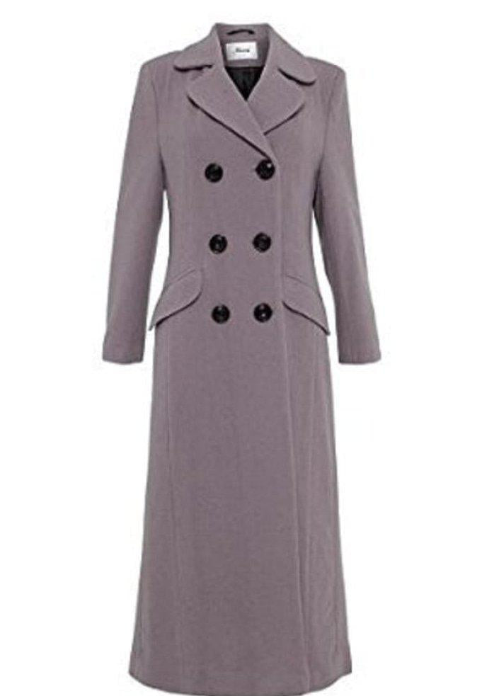 Gray coat with black buttons on a white background