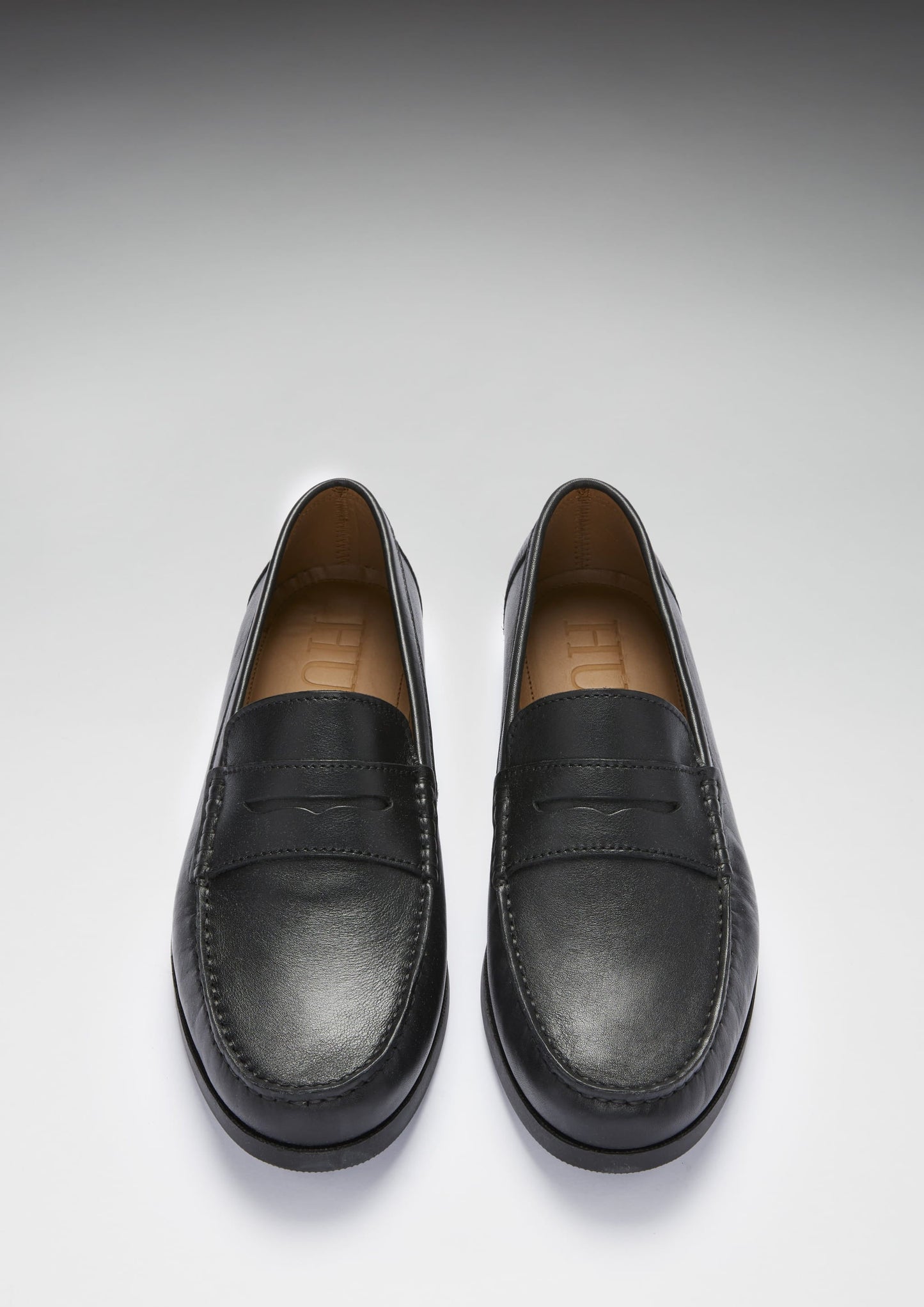 Men's Black Leather Boat Loafers - Penny Style