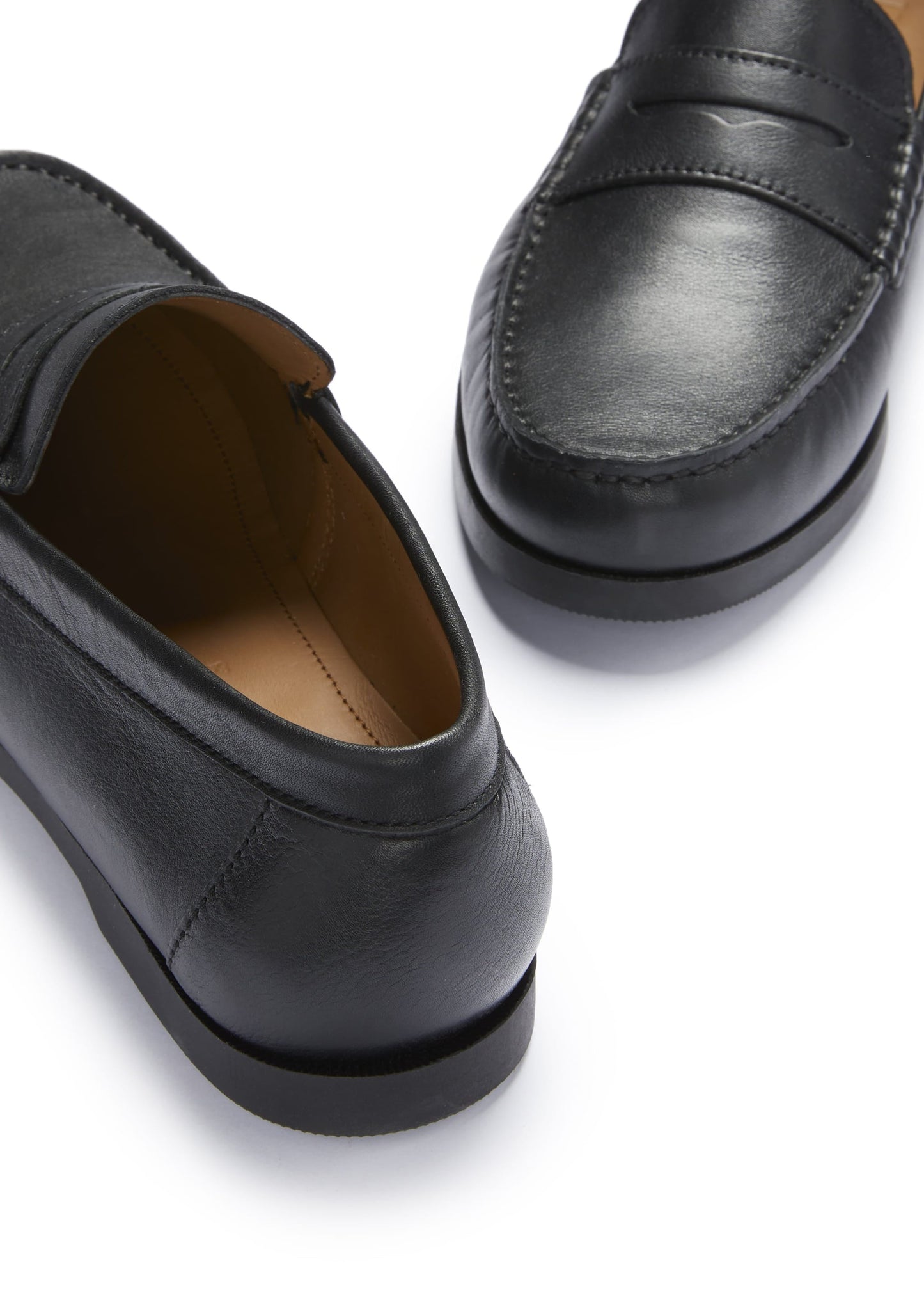 Men's Black Leather Boat Loafers - Penny Style