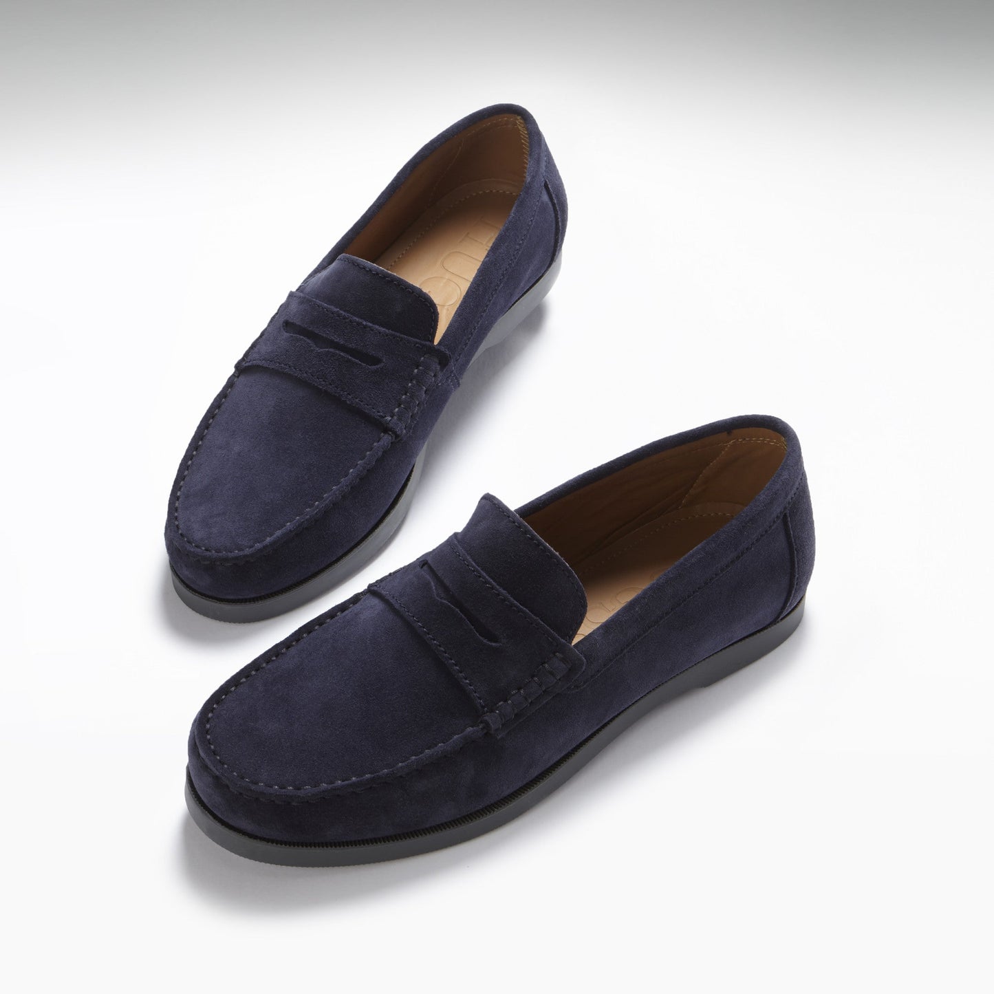Navy Blue Suede Penny Loafers - Men's Boat Sole