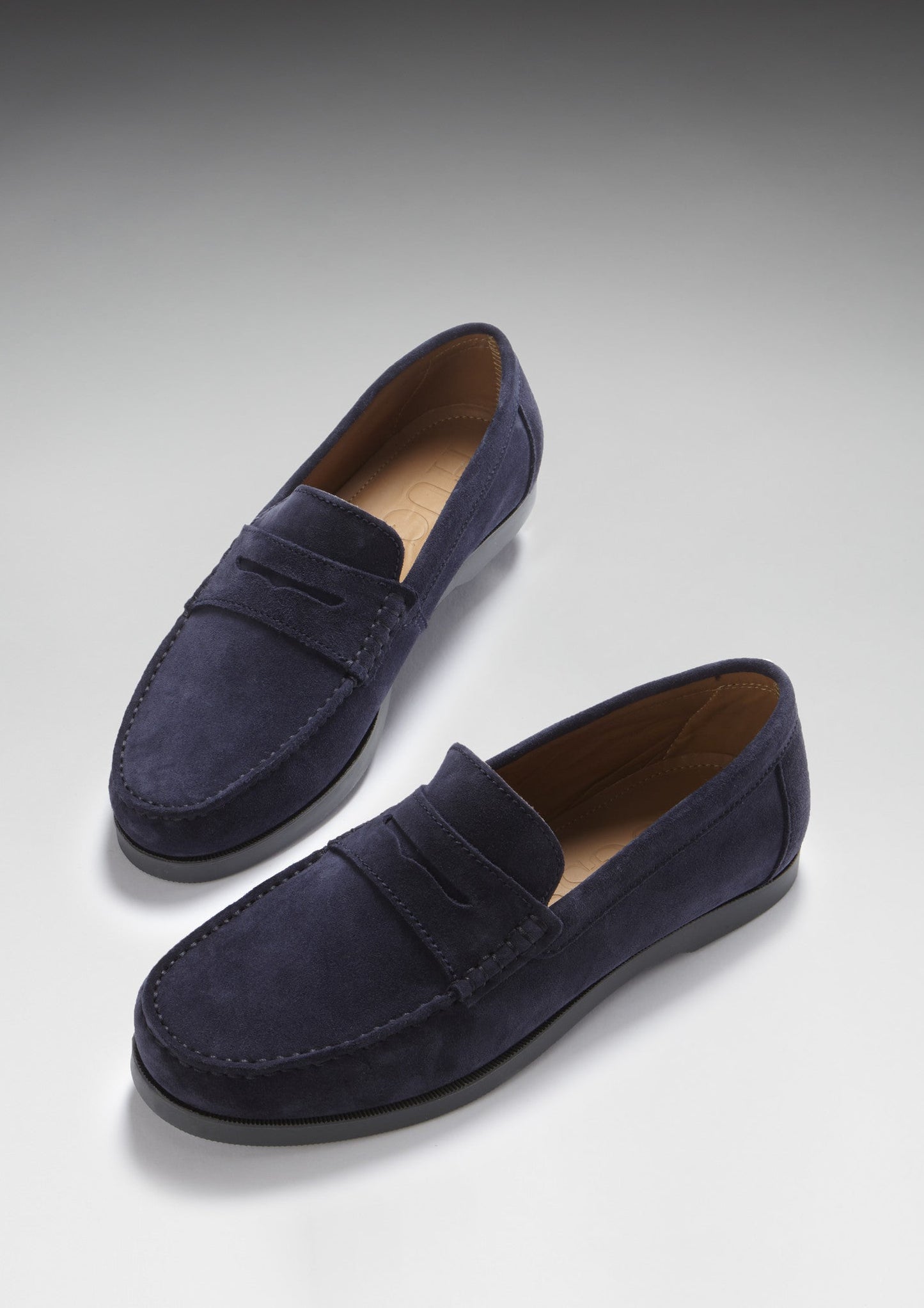 Navy Blue Suede Penny Loafers - Men's Boat Sole