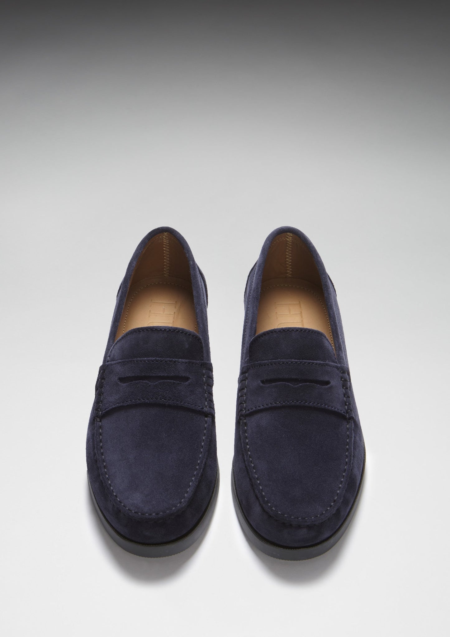 Navy Blue Suede Penny Loafers - Men's Boat Sole