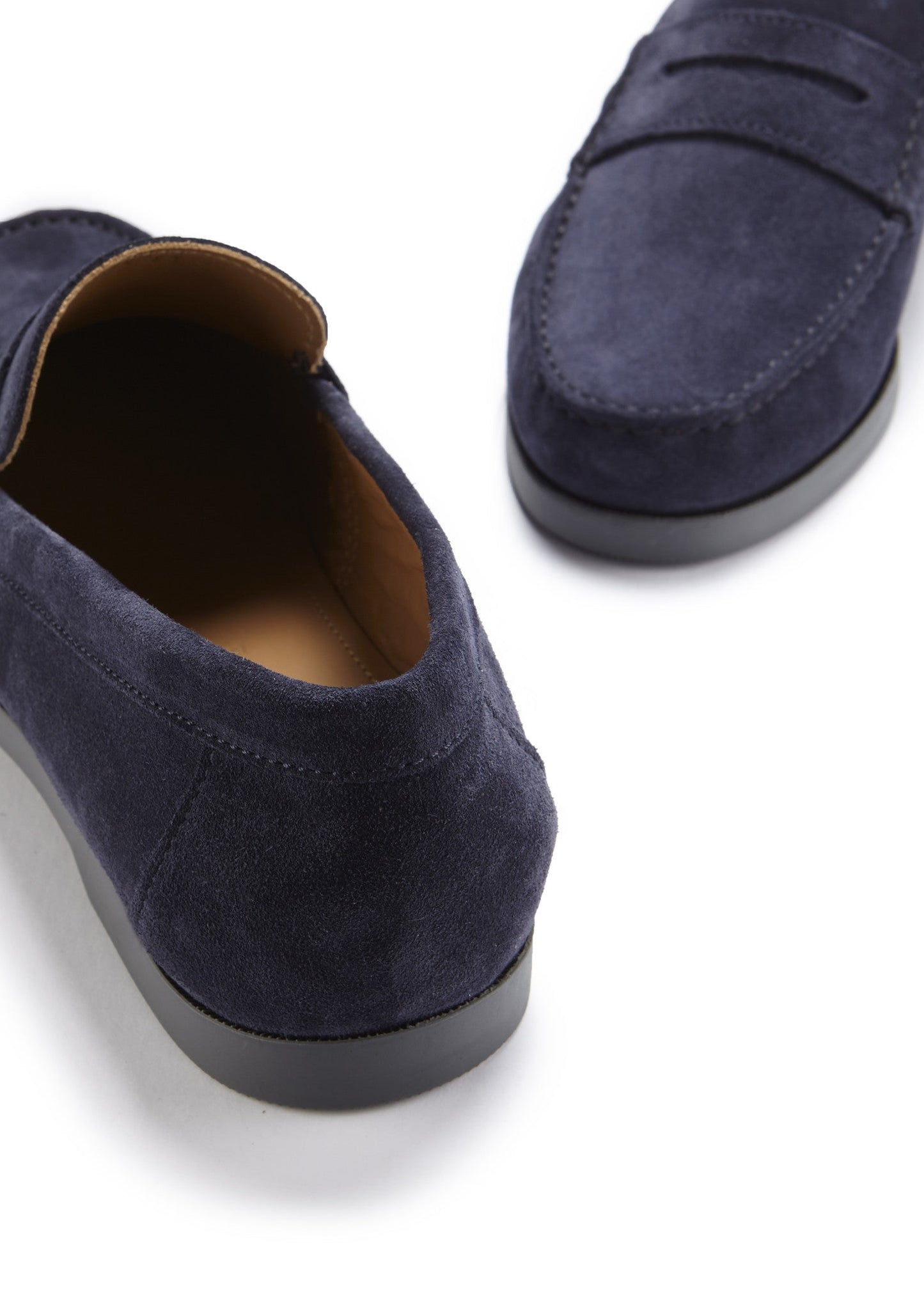 Navy Blue Suede Penny Loafers - Men's Boat Sole