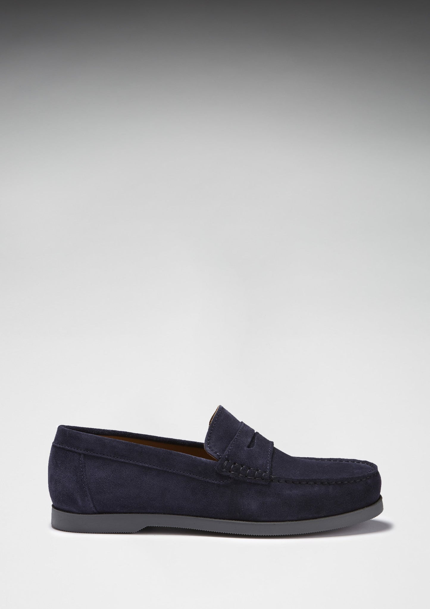 Navy Blue Suede Penny Loafers - Men's Boat Sole