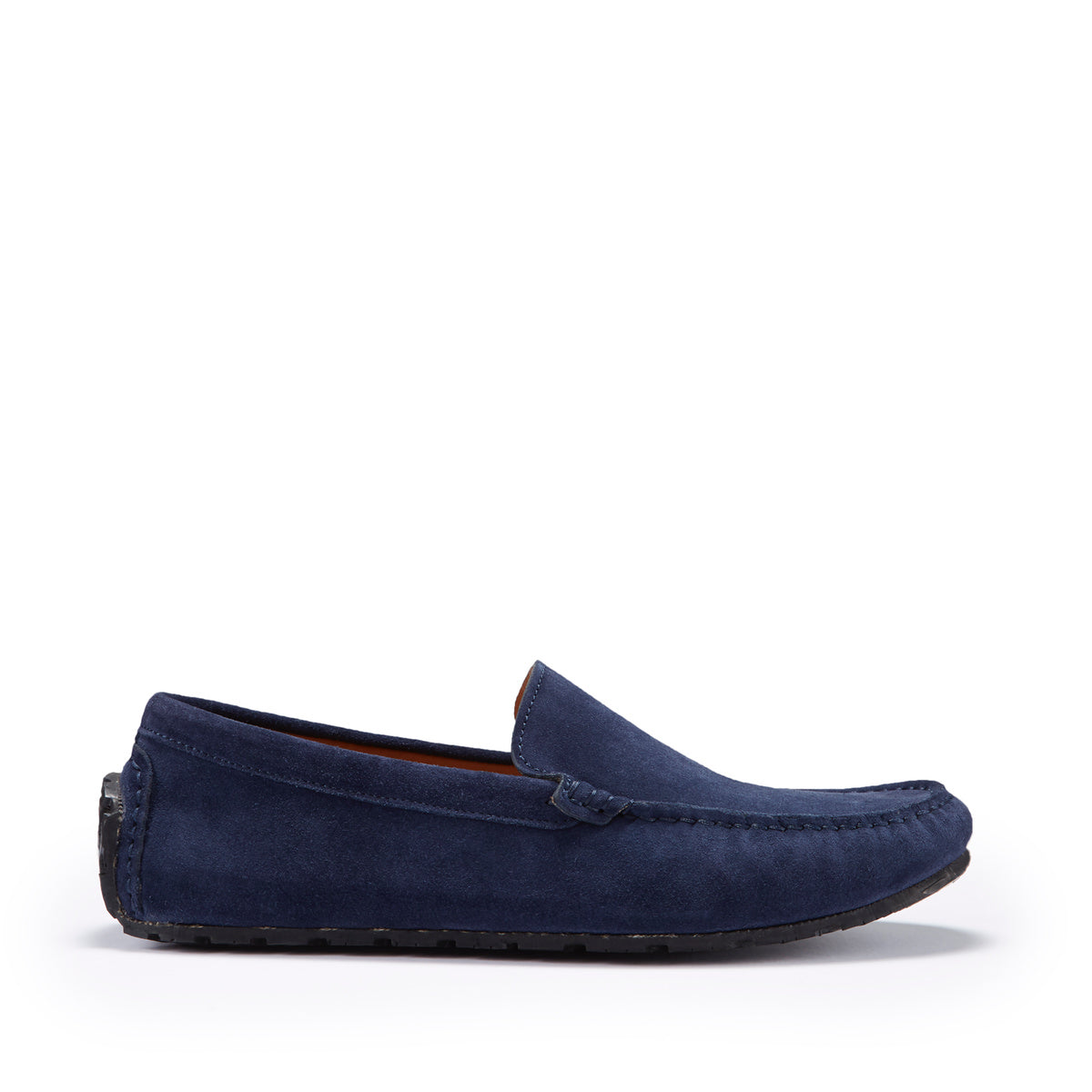 Navy blue loafer shoe on a white background